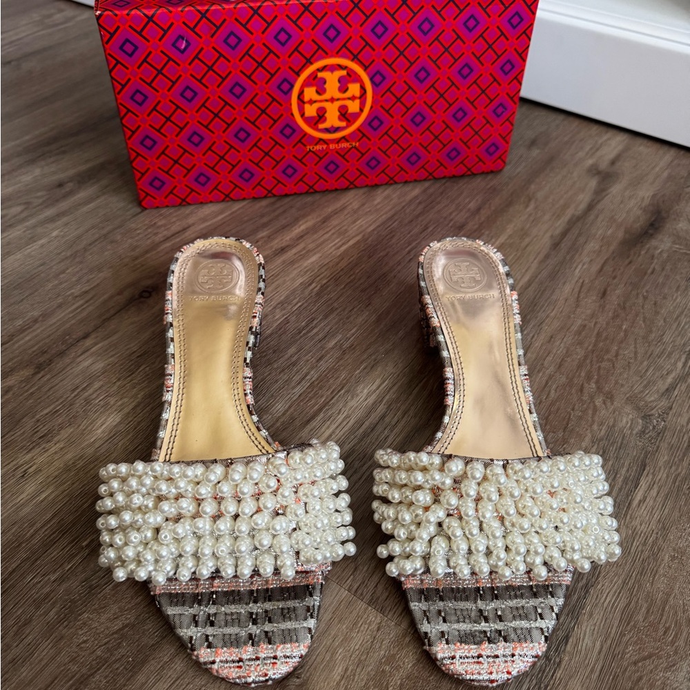 Tory Burch pearl Mules with Textured Detailing